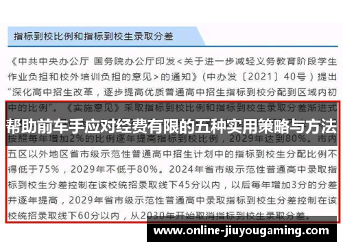 帮助前车手应对经费有限的五种实用策略与方法
